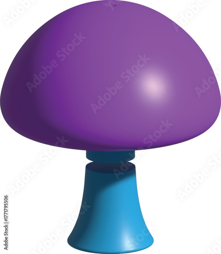 3D mushroom icon with purple top and blue stem, modern minimal design for game, app, or metaverse projects