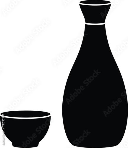Sake set japanese rice wine bottle and cup traditional drink icon