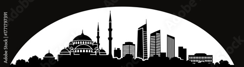 Istanbul skyline silhouette in black and white arch