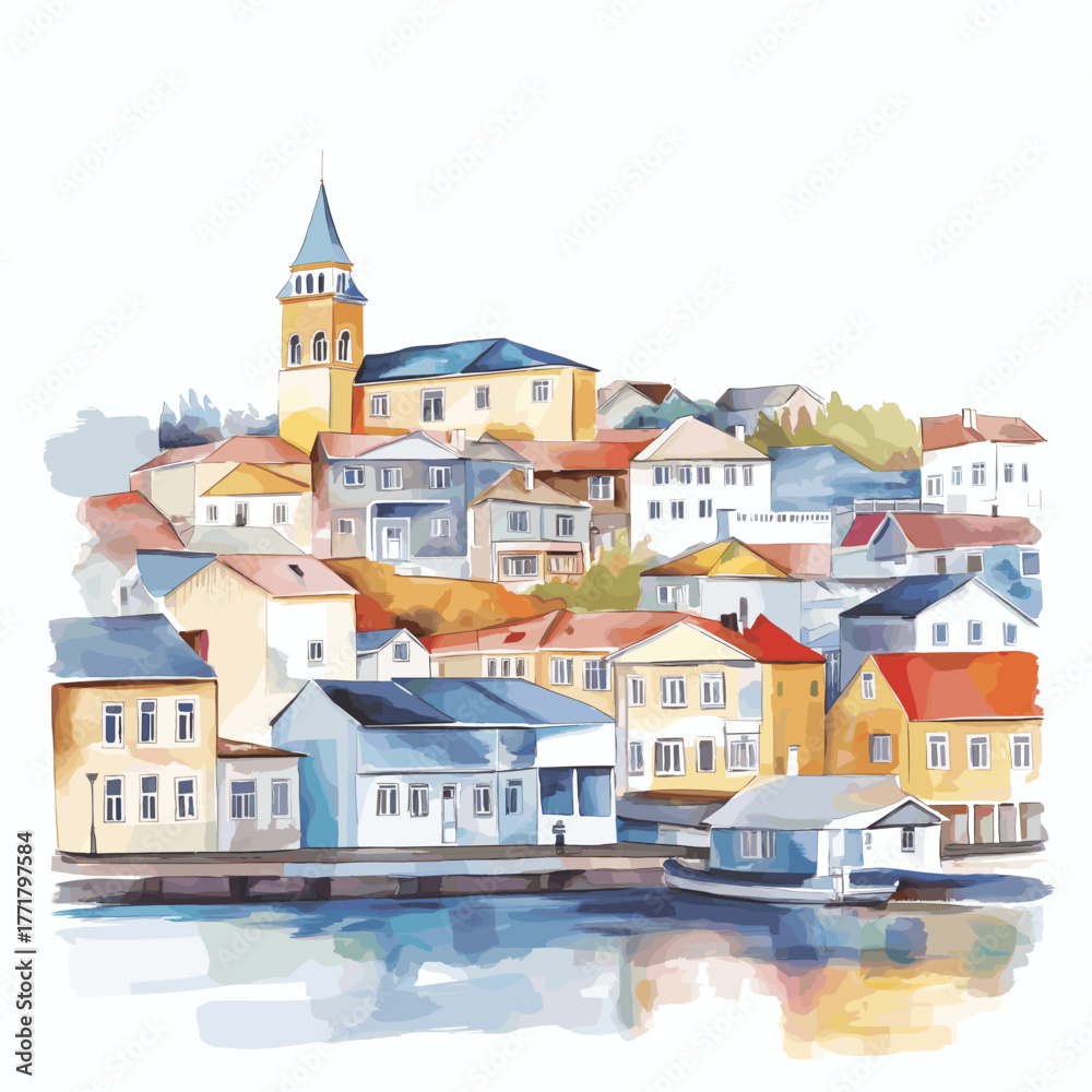 Obraz premium Punta Arenas. Punta Arenas hand drawn watercolor illustration