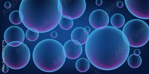 Blue Bubbles Floating on Night Background