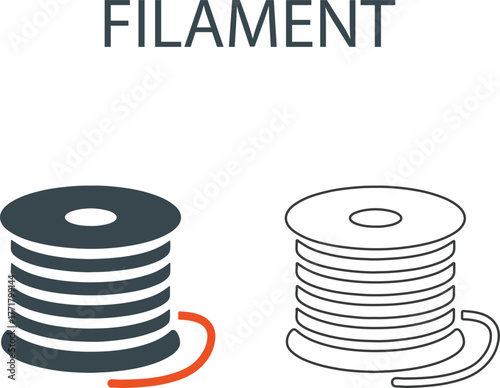 Filament Line art icons. It contains a 3D printer, modeling, filament, additive manufacturing, and more. Solid vector icons collection.