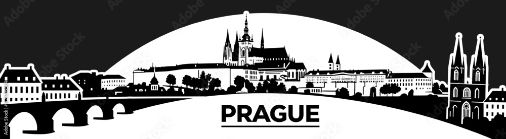 Fototapeta premium Prague skyline silhouette on white canvas