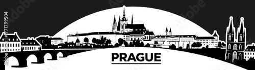 Prague skyline silhouette on white canvas