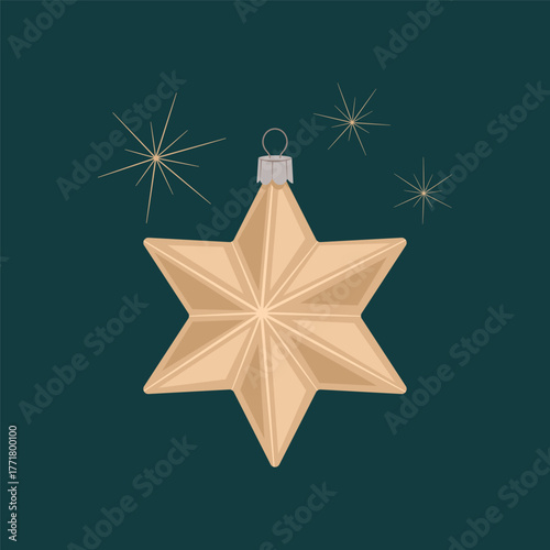 Golden six-pointed star Christmas ornament. Great for holiday banners and invitations.