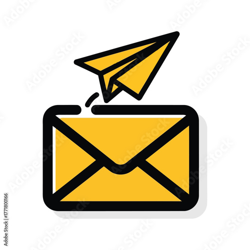 A yellow envelope with a paper airplane flying from its opening
