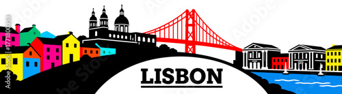 Lisbon skyline silhouette on white background