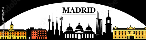Stylized Madrid Skyline on White Background