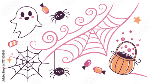 Minimal Halloween poster design with cute ghosts and pumpkins in pastel colours for festive invitation or flyer,Minimal Halloween poster design with cute ghosts and pumpkins in pastel colour .