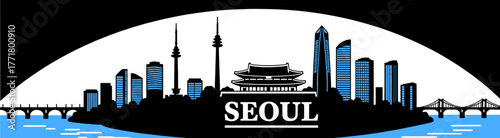 Seoul skyline silhouette on white background