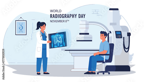 World radiography day celebration with medical professionals and equipment