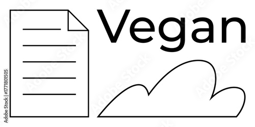 Document with lines, text Vegan and organic cloud shape in minimalist style. Ideal for nutrition, eco-consciousness, sustainability, documentation, lifestyle choices, green energy, and healthy