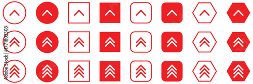 Swipe up arrow icon set. Swipe up, Buttons for social media with business infographic. Black arrows, buttons and web icons. Social media application. Scroll or swipe up arrows in various styles in RED