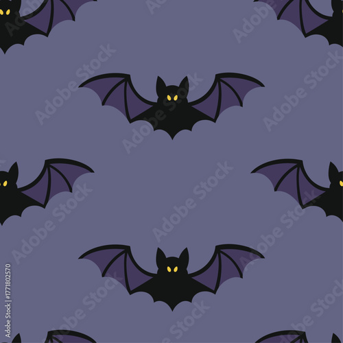 Halloween bat seamless pattern on purple background