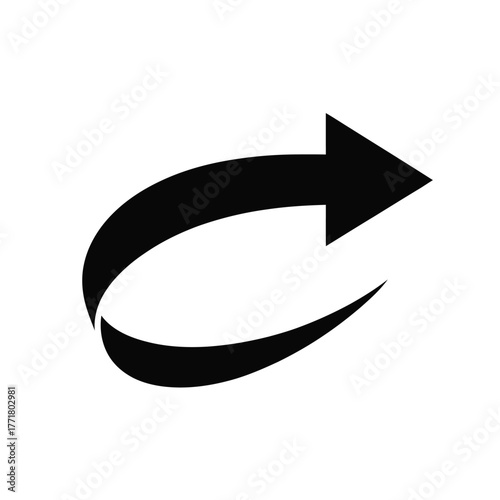 A black arrow curves and points to the right on a white background.