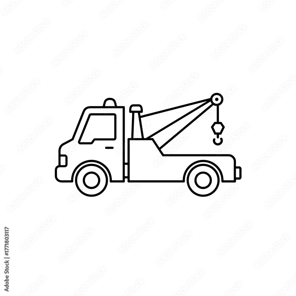 Naklejka premium Simple line art tow truck icon for roadside assistance and recovery services design