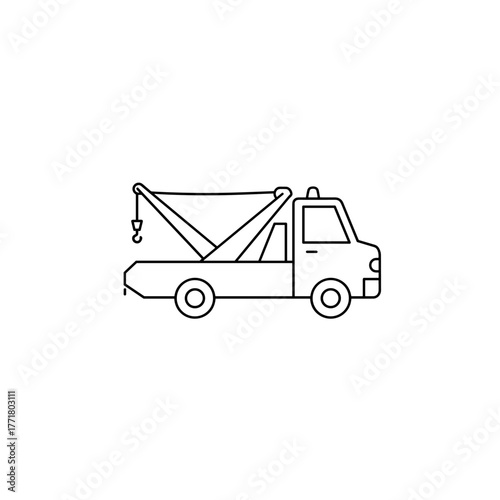 Minimalist tow truck design with outline style for roadside assistance concepts
