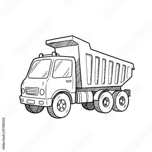 Sketched dump truck with line art style for construction themes