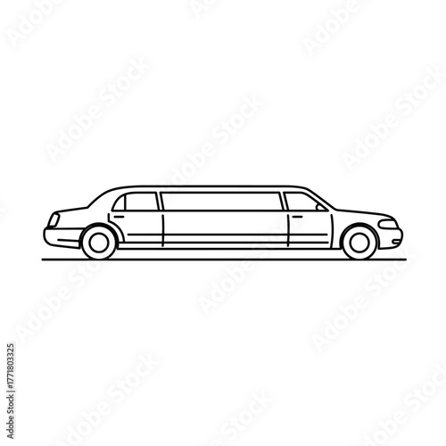 Linear silhouette of classic limousine car on white background