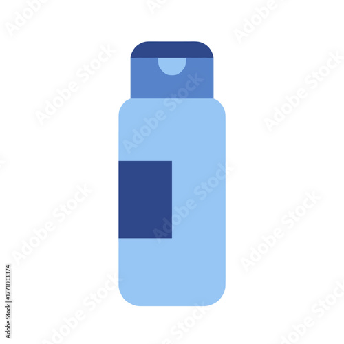 Simple blue bottle with dark cap on white background in flat style