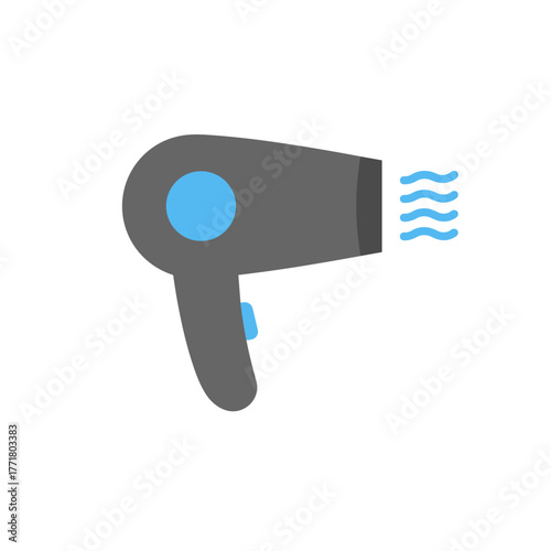 “minimalist flat design hair dryer icon with blue accents for home appliances theme”