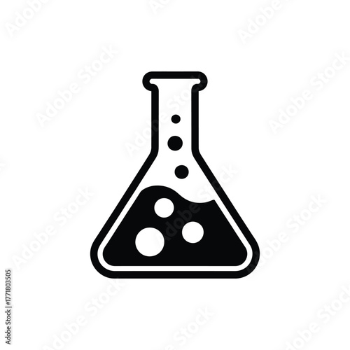 A laboratory flask with liquid and bubbles represents scientific research and experimentation.
