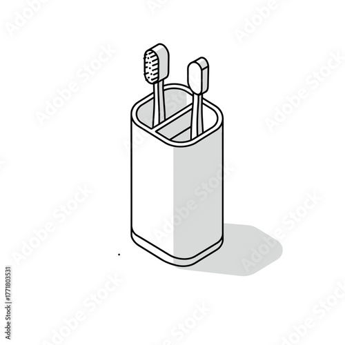 Isometric toothbrush holder with toothbrushes in minimalist design