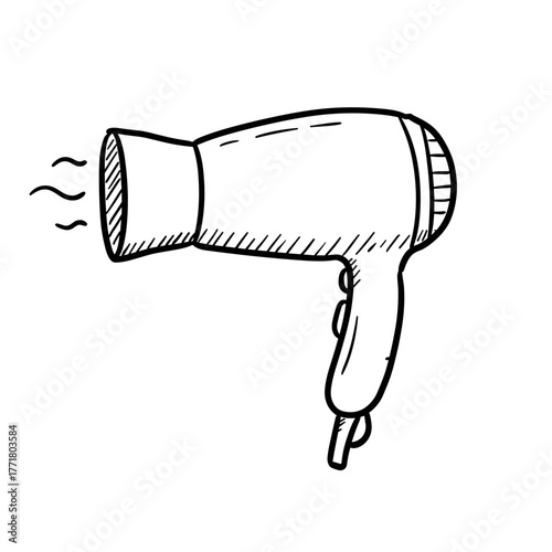 Hand drawn hair dryer sketch with simple lines on white background