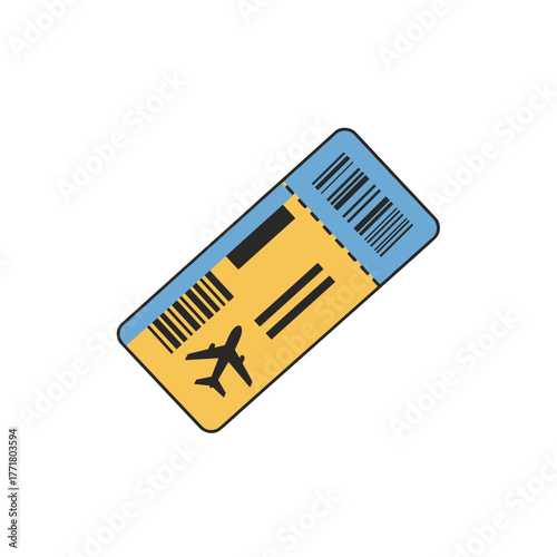 Minimalist airline ticket icon with barcode and airplane symbol