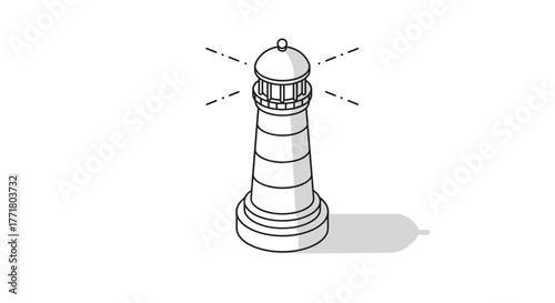 Minimalist lighthouse icon with shadow in black and white linear style