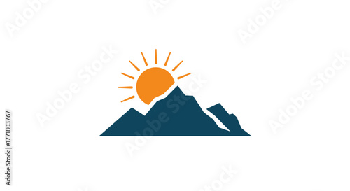 Minimalist mountain and sunrise graphic with bold colors