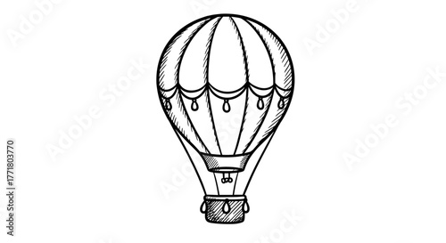 Vintage hand drawn hot air balloon sketch on white background