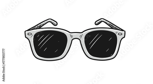 Classic black and white sunglasses in sketch style on white background