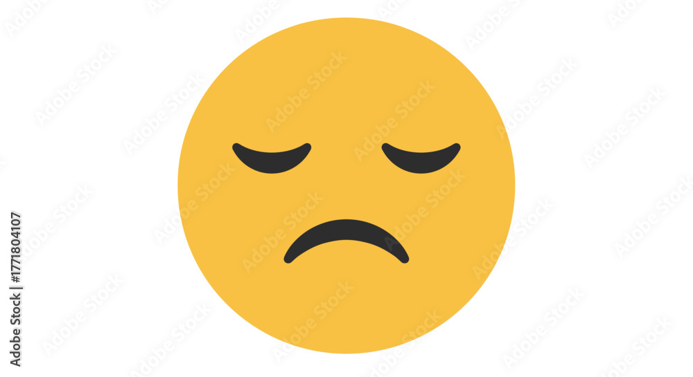 Fototapeta premium Sad face yellow emoji with downturned mouth and closed eyes