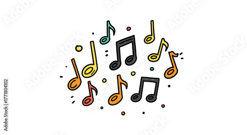 Colorful musical notes with playful doodle style on white background