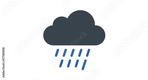 Minimalist rain cloud icon with raindrops on white background