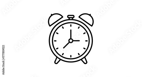 Classic alarm clock outline simple black and white design with bells