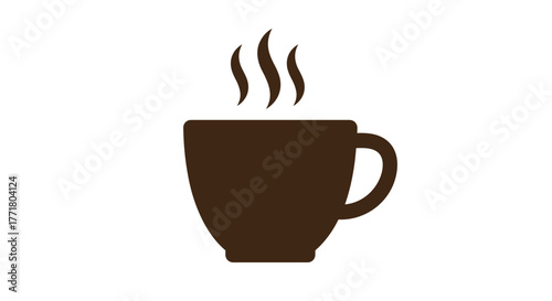 Minimalist silhouette of a coffee cup with rising steam on white background