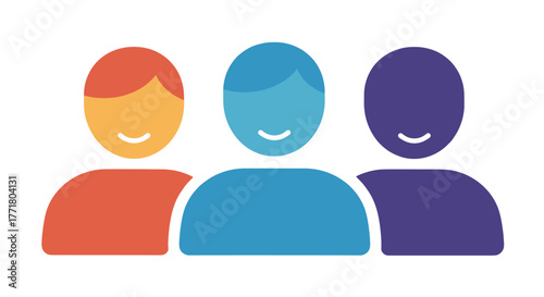 Colorful minimalist group of diverse figures with smiling faces in flat design