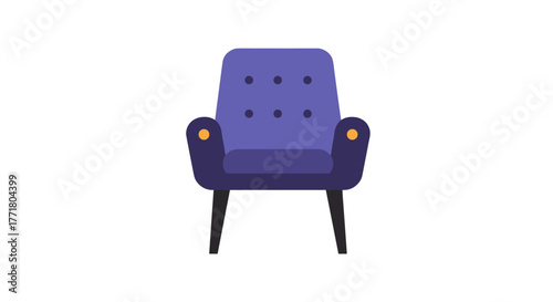 Modern flat style purple armchair with black legs and button detailing