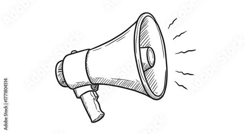 Hand drawn megaphone with sound waves for communication and advertising designs