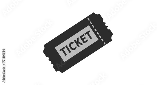 Simple black ticket icon with white label on clean background