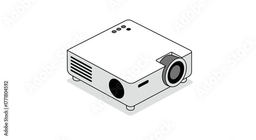 Minimalist isometric digital projector on white background for modern presentations