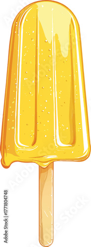cartoon vector-style yellow popsicle ice cream on a stick, clip art on a white background, high resolution