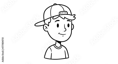 Smiling boy with cap simple line drawing