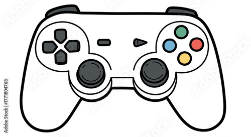 Minimalist game controller with colorful buttons in line art style