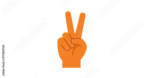 Orange flat style peace hand gesture on white background