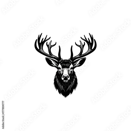 Deer head black and white silhouette illustration