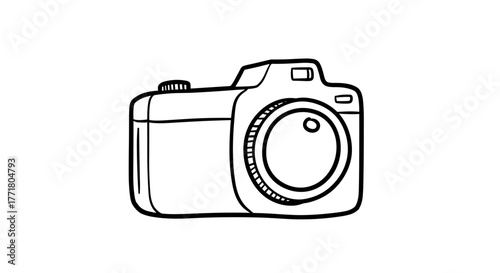 Monochrome camera drawing simplistic line art of a classic camera design