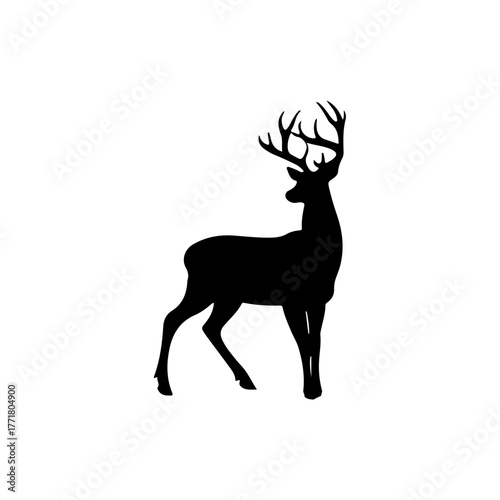 Deer animal black and white silhouette illustration